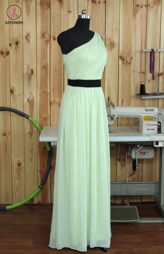 Bridesmaid Dresses With Sash,One Shoulder Chiffon Bridesmaid Dress,Maid of Honor Dress KPB0037