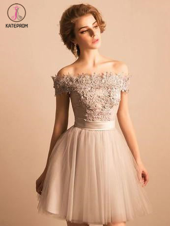 Lace Appliqued Off-the-shoulder Tulle Homecoming Dress with Beads,Prom Dress Party Dress KPH0203