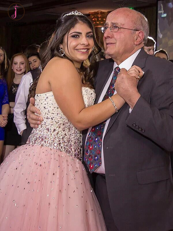 Pink Sweetheart Ball Gown Sleeveless Floor-length Tulle Formal Dress with Rhinestone KPP0306