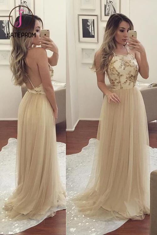 Open Back Halter Straps Prom Dress,Backless Tulle Formal Gown,Formal Dress KPP0187