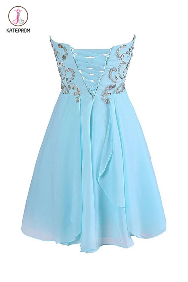 Sweetheart Chiffon Blue Short Homecoming/Prom Dresses With Beading KPH0133