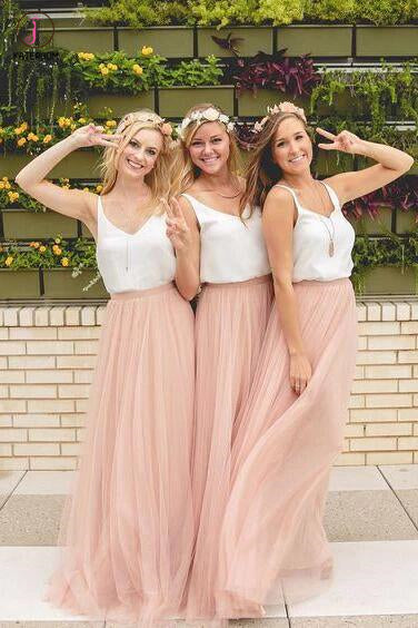 A-line V-neck Floor-length Sleeveless Tulle Bridesmaid Dress,New Prom Dress KPB0084