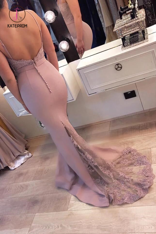 Spaghetti Straps Sweetheart Mermaid Bridesmaid Dress with Lace Appliques KPB0101