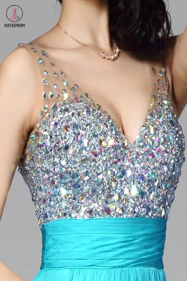 Short V-Neck Chiffon Backless Homecoming Dresses Prom KPH0013