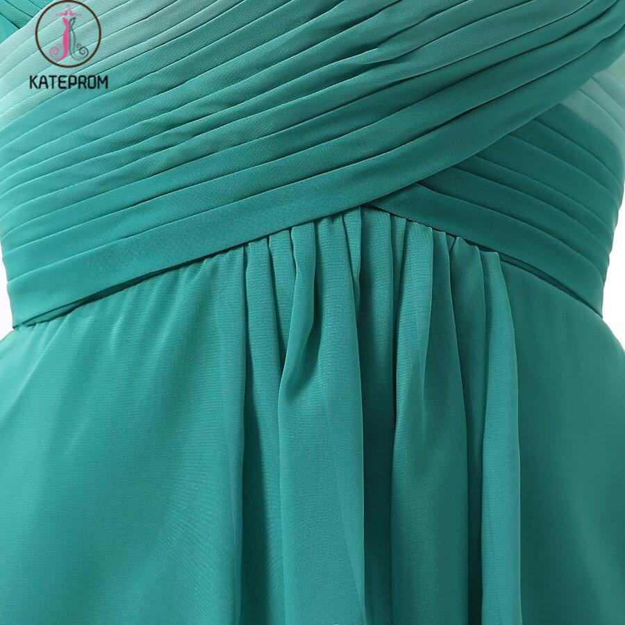 Unique Jade Ombre High-Low Sweetheart Chiffon Bridesmaid Dress with Pleats KPB0091