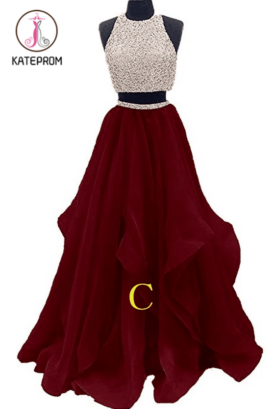 Lilac New Arrival Modest Organza Prom Dresses,Stunning Sequin Two Piece Prom Dress KPP0171