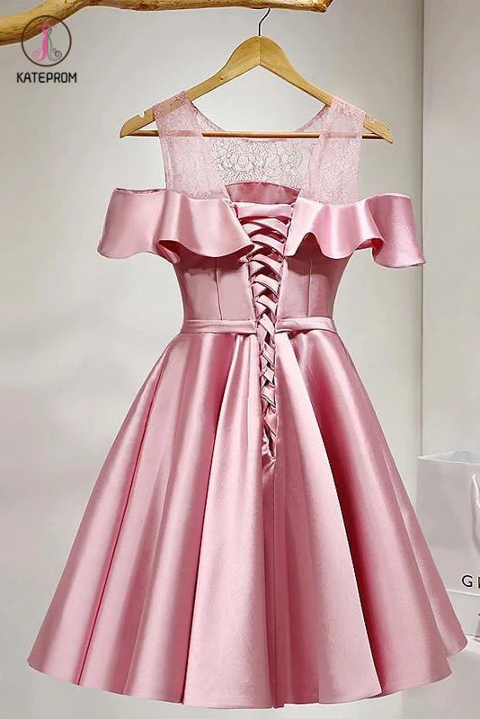 Dusty Rose Homecoming Dresses ,Short Prom Dresses,Satin Cocktail Dress,Short Party Dress KPH0148