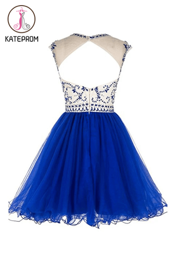 Bridal Beaded Backless Tulle Short Prom Dress Homecoming Dress KPH0071