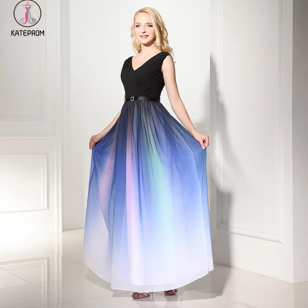 Ombre Custom Made Long Charming Chiffon Prom Dress KPP0106