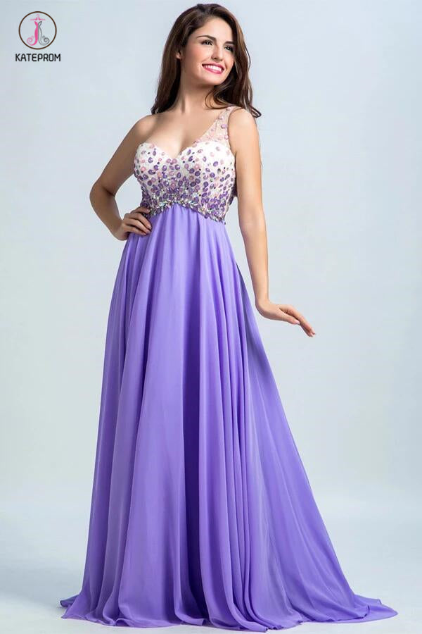 One-Shoulder Chiffon Prom Dresses Homecoming Dress with Beading KPP0115