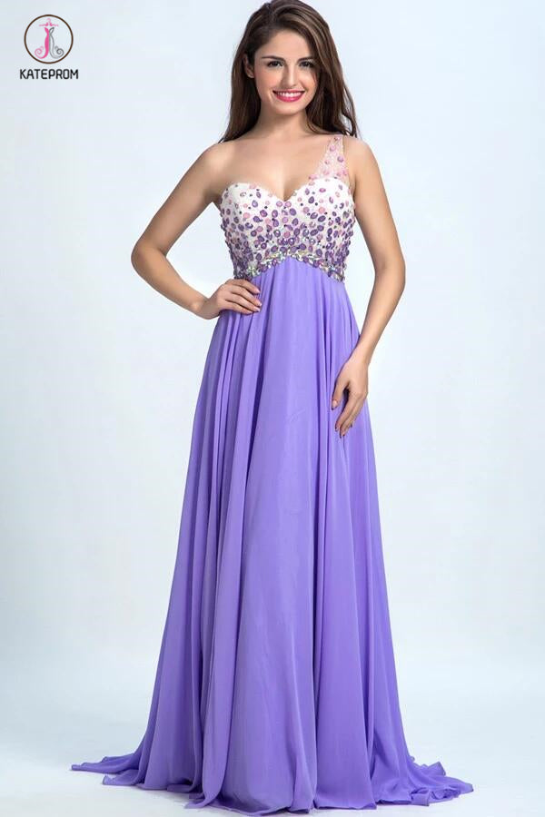 One-Shoulder Chiffon Prom Dresses Homecoming Dress with Beading KPP0115
