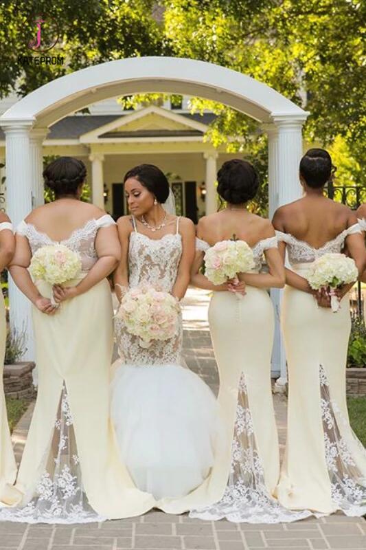 Long Off Shoulder Lace Bridesmaid Dress, Sexy Mermaid Bridesmaid Dress KPB0150