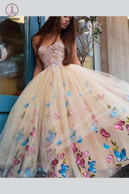 Sexy Strapless Ball Gown Tea-Length Tulle Prom Dress for Princess,Long Formal Dress KPP0254