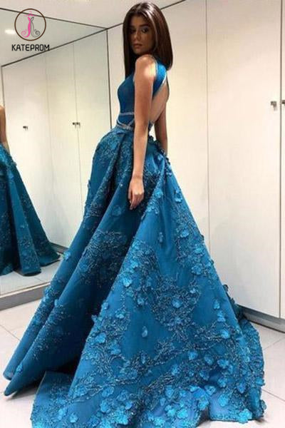 Unique Applique Formal Dresses, A Line Elegant Ruched Long Prom Dresses KPP0607