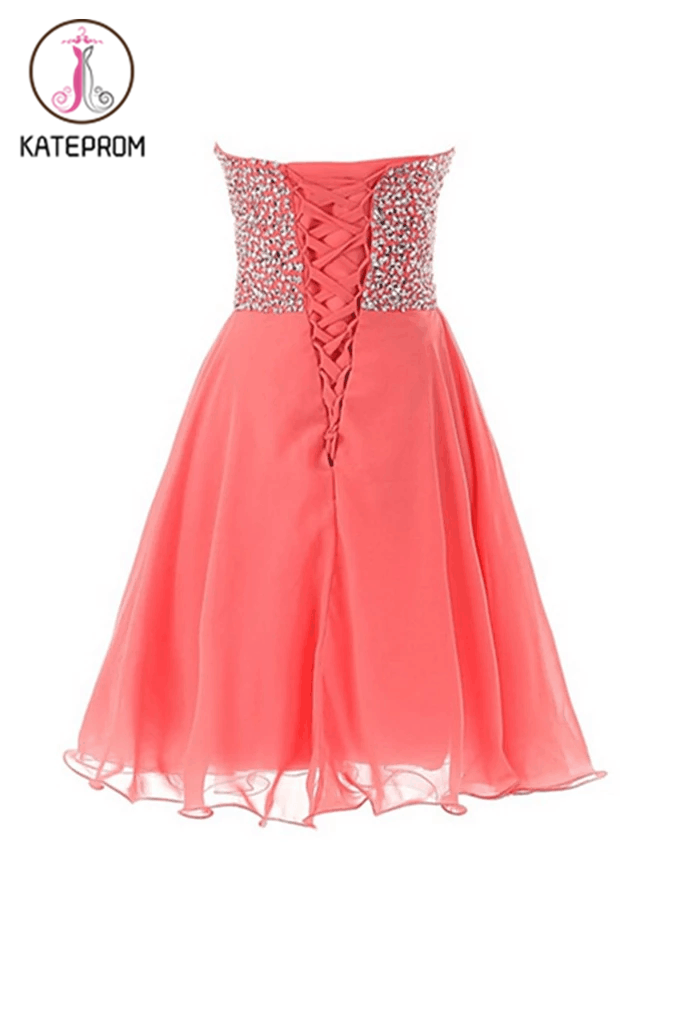 Empire Waist Watermelon Sweetheart Short Prom Homecoming Dress KPH0033