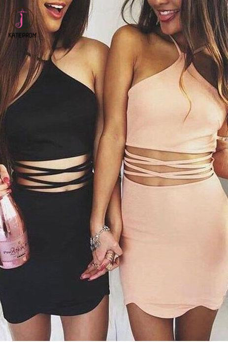 Sheath Princess Halter Sleeveless Black Short Homecoming Dresses,Mini Party Dresses KPH0240