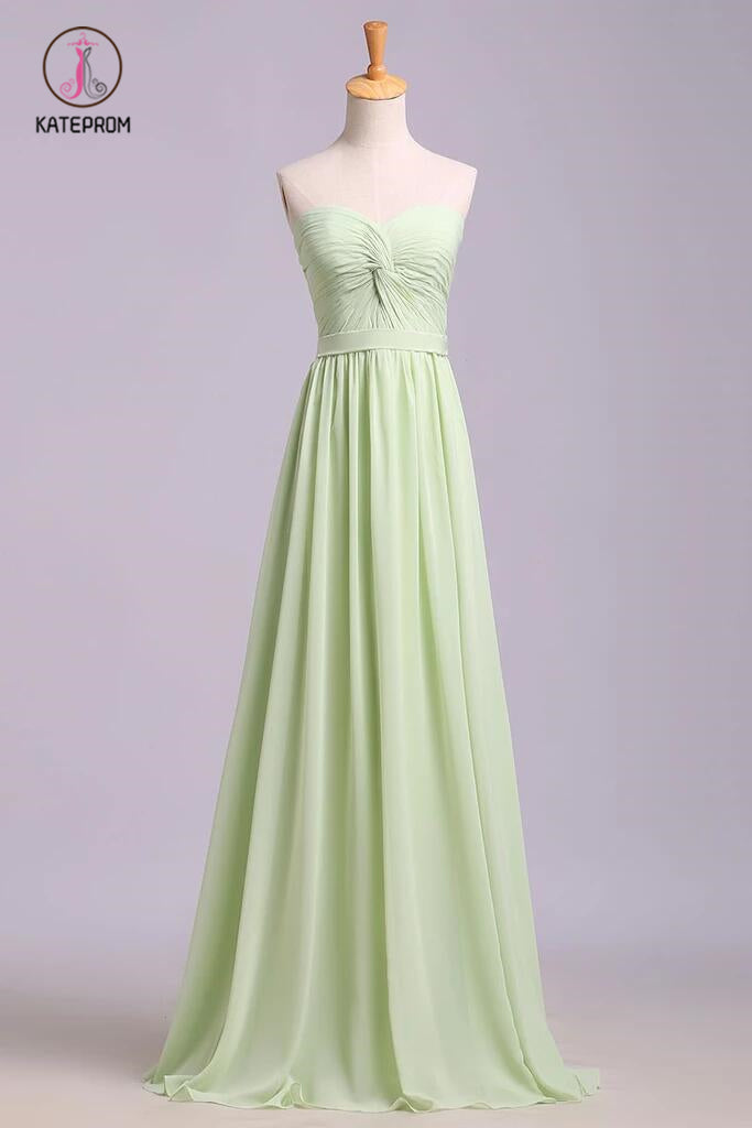 Simple Sweetheart Chiffon Prom Dress, Long Pleated Sleeveless Bridesmaid Dresses KPB0140