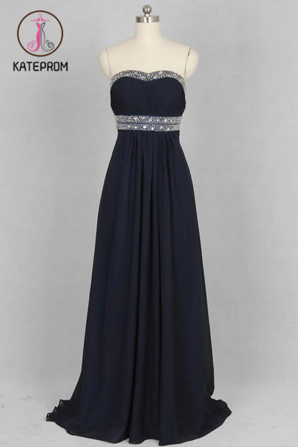 Sweetheart Chiffon Crystals Black Long Prom/Party Dress KPP0123