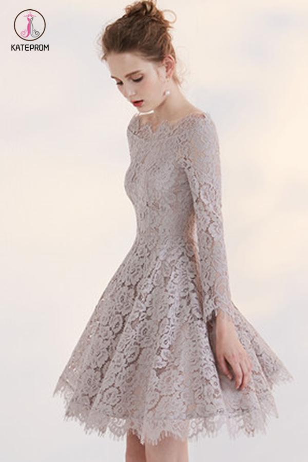 Temperament Long Sleeve Off-shoulder Lace Homecoming Dress,Short Prom Gown KPH0213