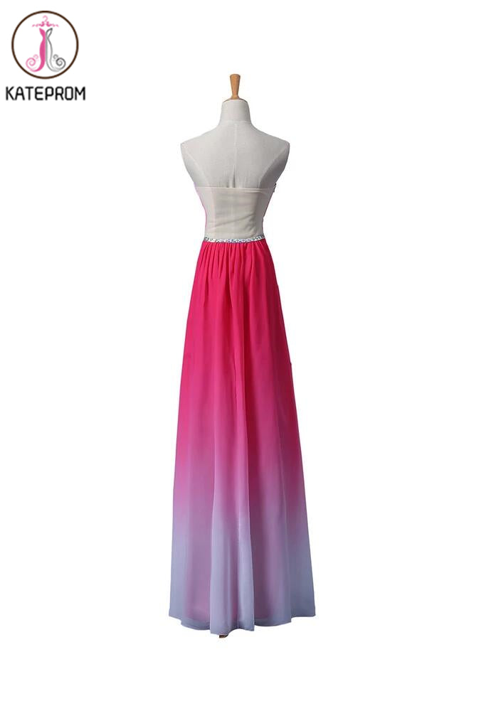 Gradient Ombre Chiffon Long Beaded Prom\Evening Dresses KPP0007