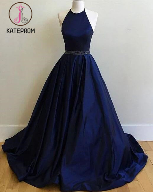 Dark Blue Halter Prom Dresses,Ball Gowns Graduation Dresses,Formal Dress For Teens KPP0166