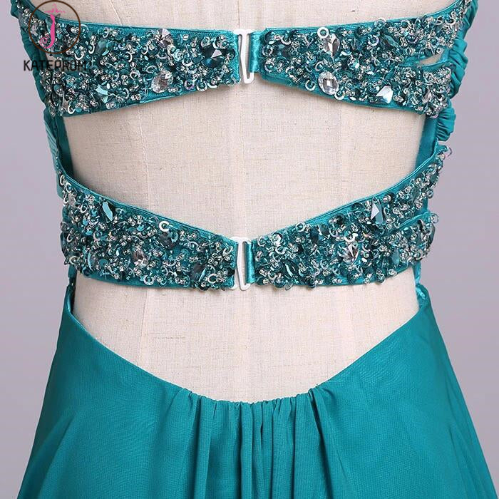 Ombre Sweetheart Long Chiffon Prom Dress with Sequins, Open Back Gradient Prom Gown KPB0141