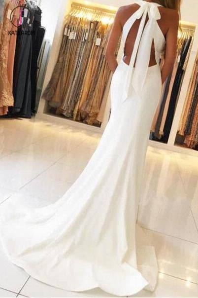 Unique Open Back Sleeveless Prom Dress with Train, Mermaid Formal Evening Dress KPP0548