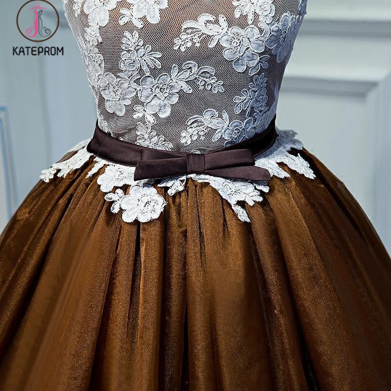 Strapless Tulle Homecoming Dress Lace Appliqued Bowknot Short Prom Dress Party Dress KPH0204