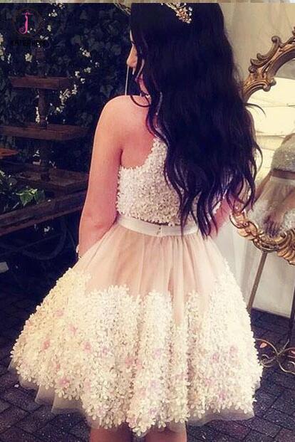 Two Pieces Tulle Appliques Sleeveless Homecoming Dresses,A-line Mini Party Dresses KPH0116