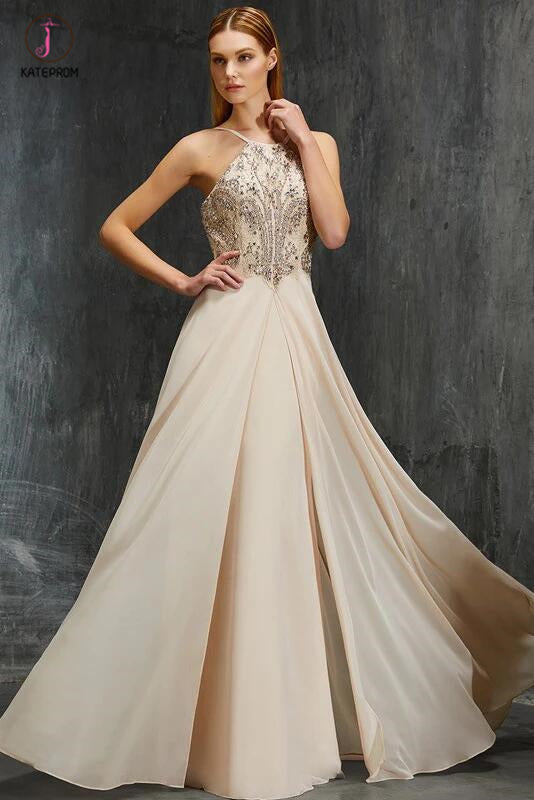Sexy A-line Sleeveless Backless Beading Chiffon Long Prom Dress,Evening Dress KPP0341