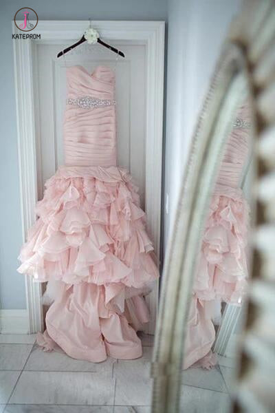 Gorgeous Sweetheart Ruffles Pleats Mermaid Wedding Dresses with Beading KPW0165