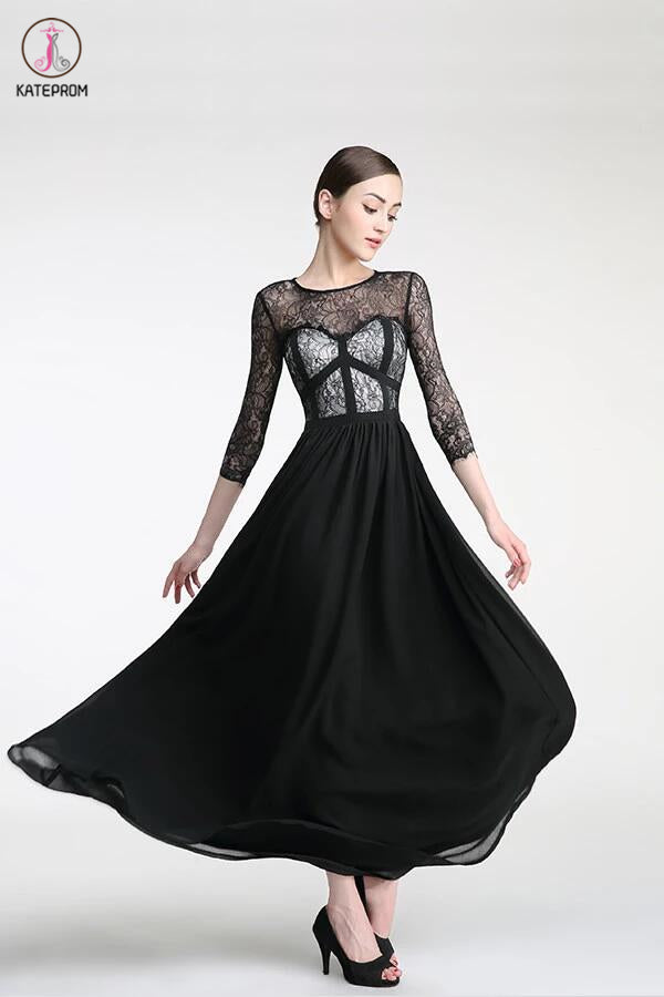Long Sleeves Black Lace Cap Sleeves Prom Party Dresses KPH0014