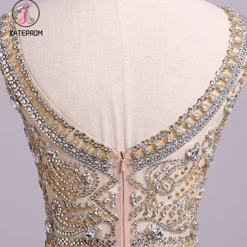 A Line Floor Length Scoop Chiffon Prom Dress, Beading Long Evening Dresses KPP0572