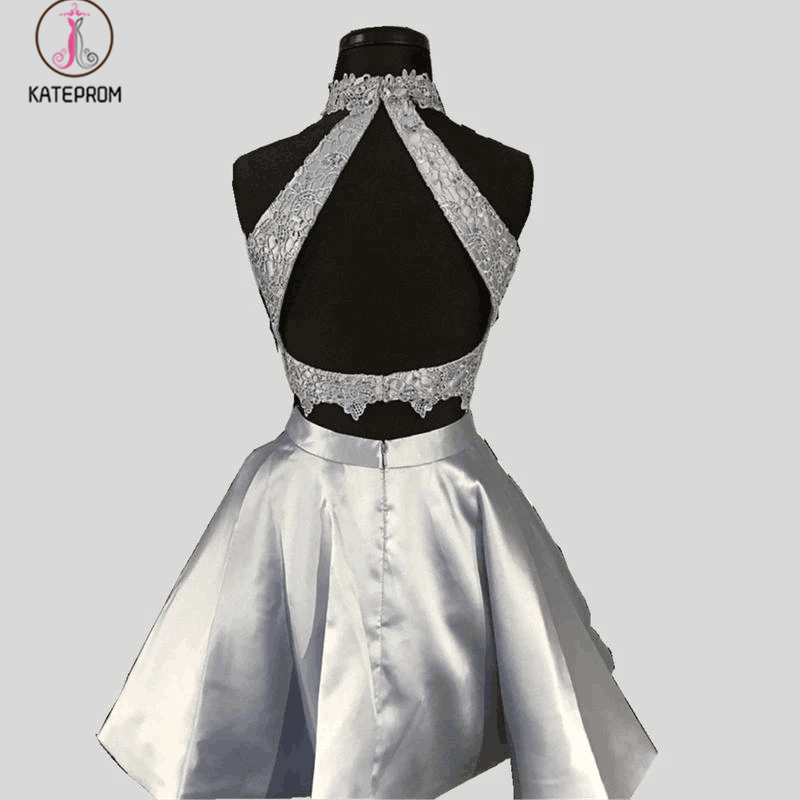 Princess Halter Two Piece Homecoming Dresses,Mini Sleeveless Lace Short Prom Dresses KPH0111