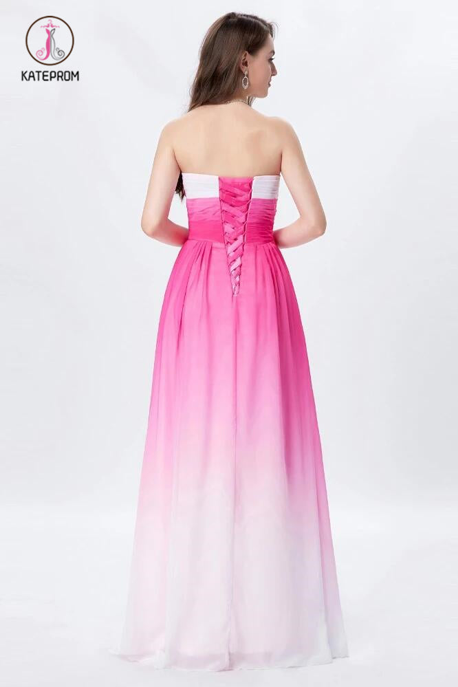 Hot Pink Ombre A-line Sweetheart Strapless Chiffon Floor Length Bridesmaid Dress KPB0089