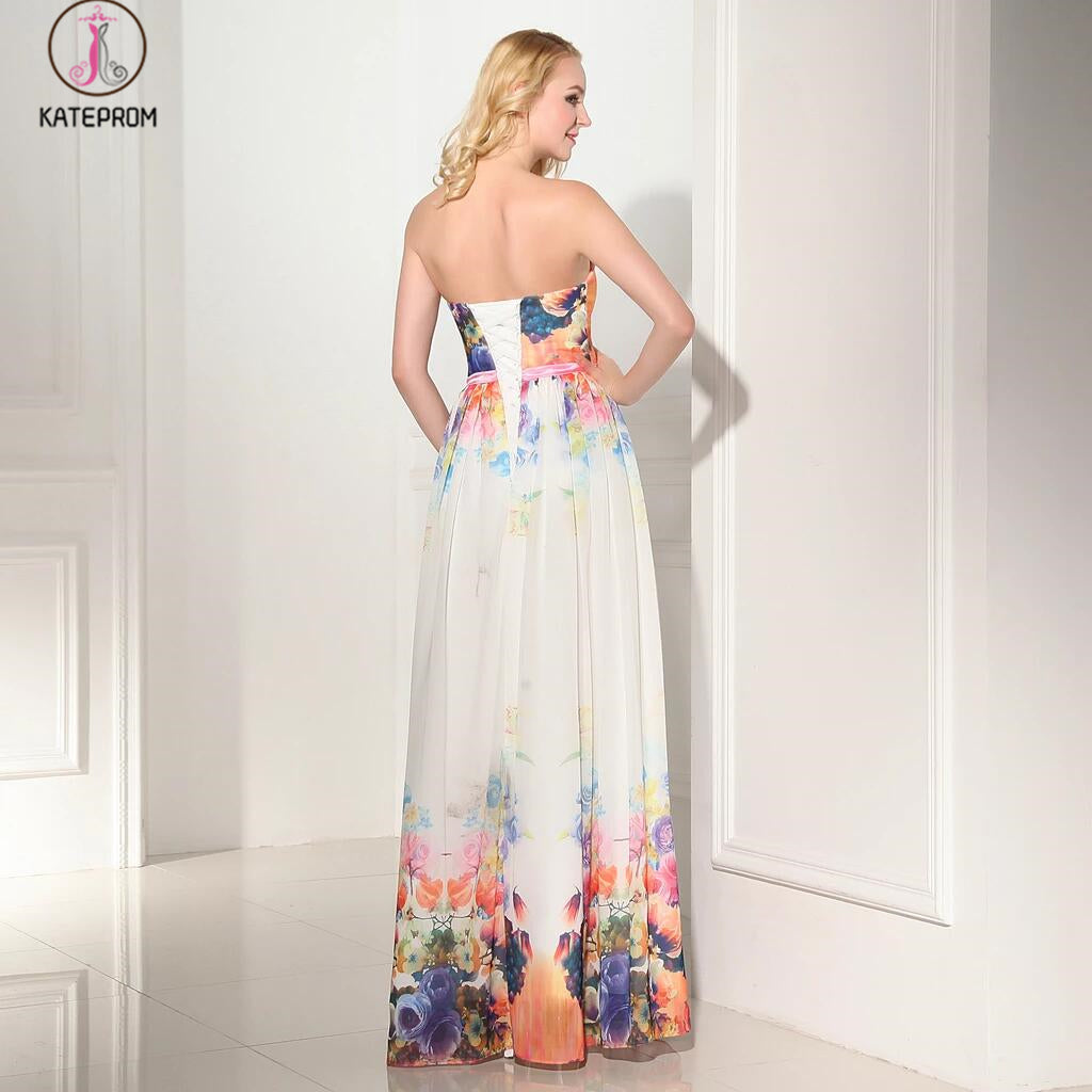 New Arrival Charming Simple Printing Long Prom Dress KPP0101