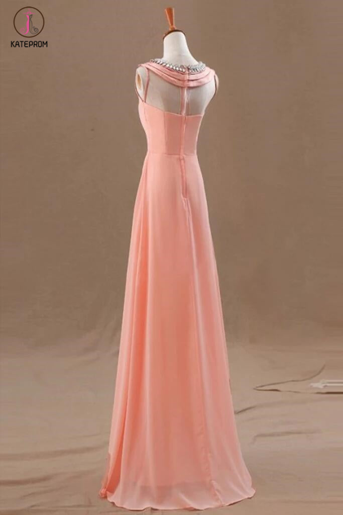 Blush Pink Chiffon Empire Long Prom Evening Dresses KPP0069