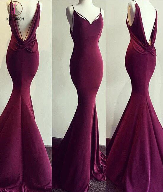 Spaghetti Straps Mermaid V-neck Sleeveless Prom Dress,Sexy Backless Evening Dress KPP0392
