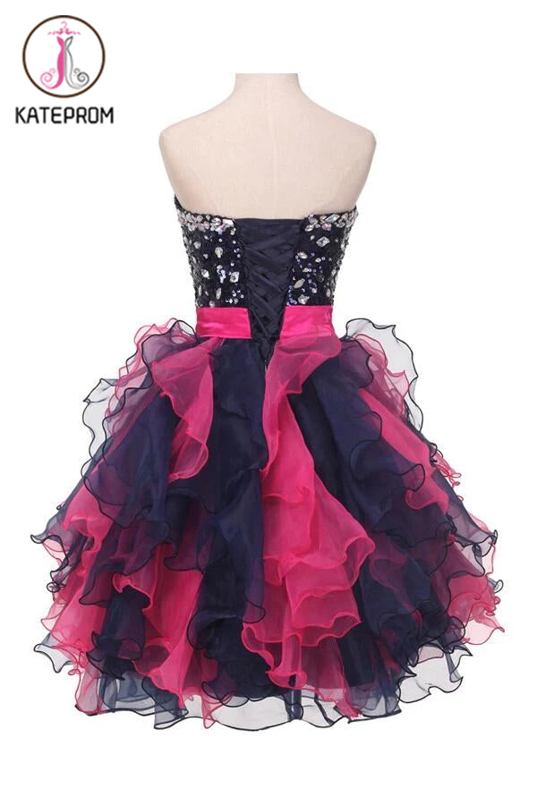Sweetheart Organza Beaded Homecoming Dresses With Ruffles KPH0080