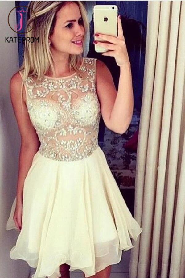 Sleeveless Beads Tulle Sweetheart Prom Dress Homecoming Dresses KPH0059