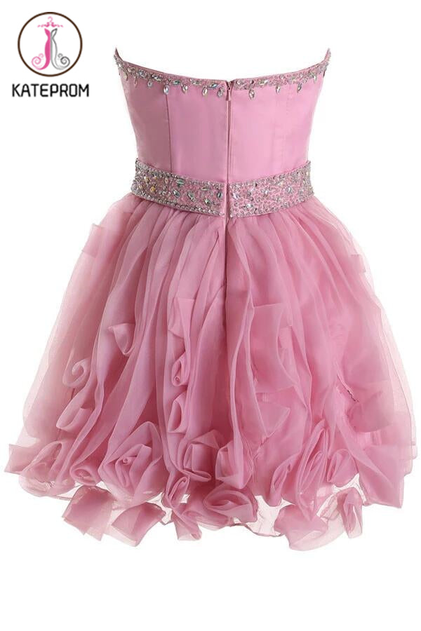 Sweetheart Organza Pink Prom Dress Homecoming Dress KPH0093