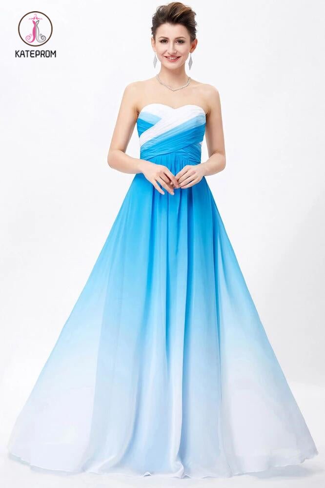 Blue Ombre A-line Sweetheart Pleats Floor Length Bridesmaid Dress,Prom Dress KPB0090