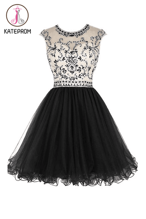 Bridal Beaded Backless Tulle Short Prom Dress Homecoming Dress KPH0071