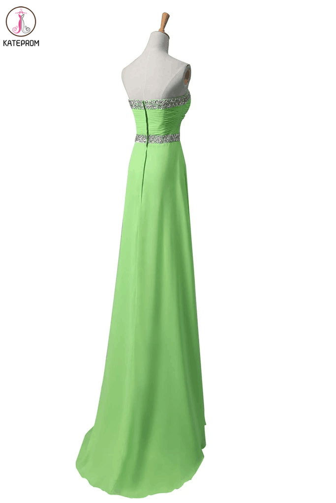 Sage Chiffon Long Beaded Empire Prom Evening Dresses KPP0009