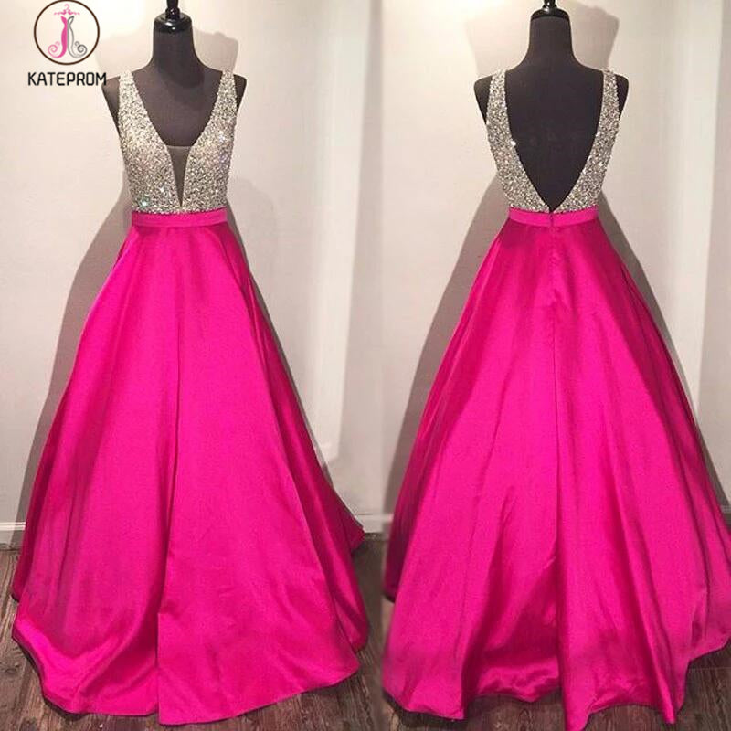 Glamorous Deep V-Neck Sleeveless Floor-length Royal Blue Prom Dress with Beading KPP0330