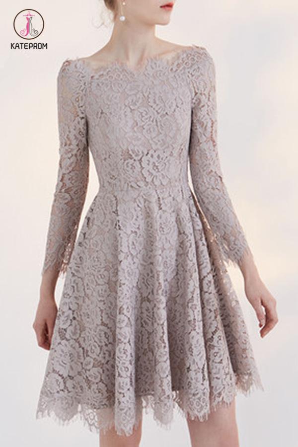 Temperament Long Sleeve Off-shoulder Lace Homecoming Dress,Short Prom Gown KPH0213