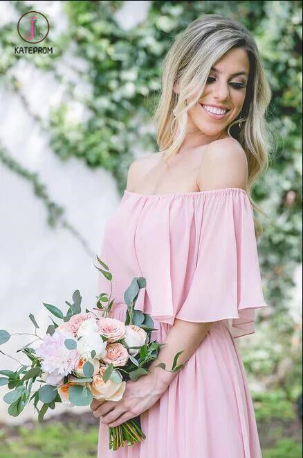 Long Off-the-shoulder Chiffon Bridesmaid Dress,Charming Bridesmaid Dresses KPB0105