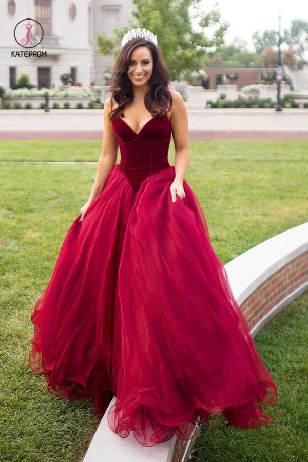 A-line Burgundy Strapless Floor-length Long Prom Dresses,Burgundy Evening Gown KPP0003