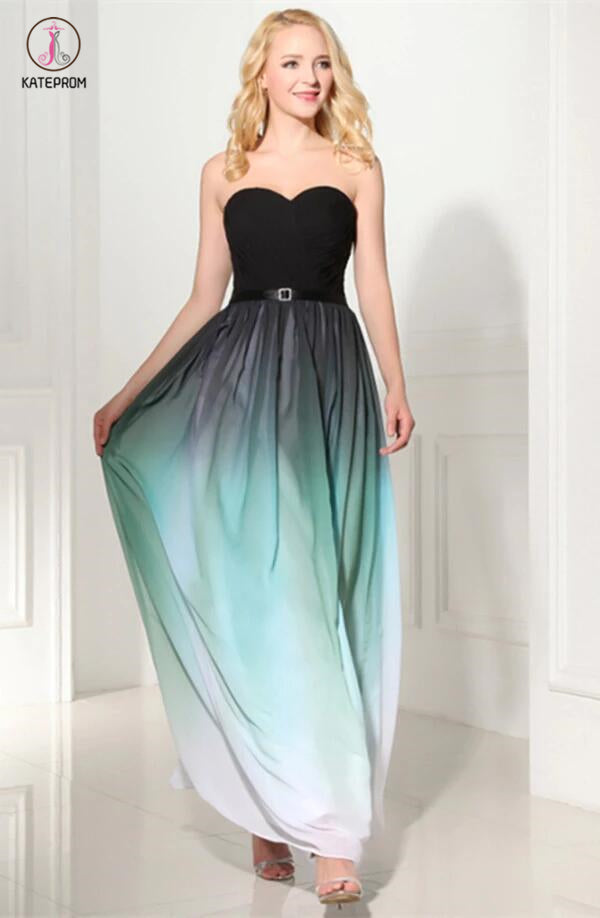 Custom Made Ombre A-Line Chiffon Long Prom Dress KPP0102