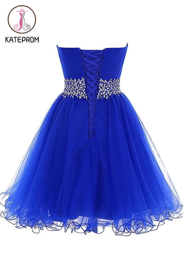 Royal Blue Beaded Tulle Prom Dresses Homecoming Dress KPH0086